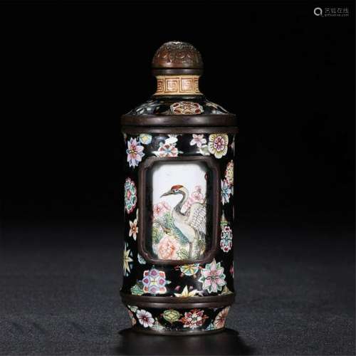 CHINESE ENAMEL CRANE SNUFF BOTTLE