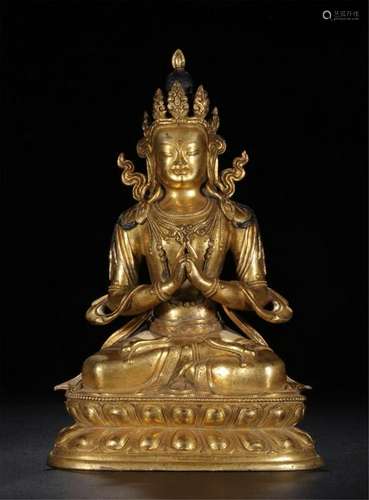 CHINESE GILT BRONZE SEATED GUANYIN