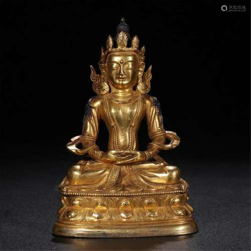 CHINESE GILT BRONZE SEATED GUANYIN