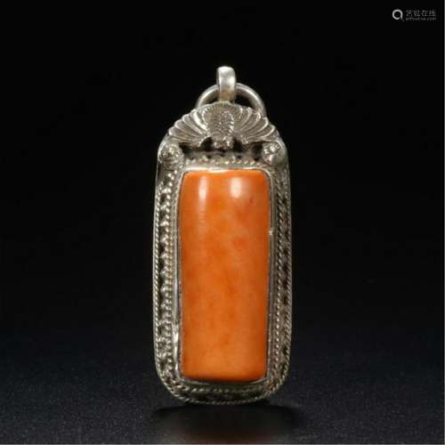 CHINESE CORAL SILVER PENDANT
