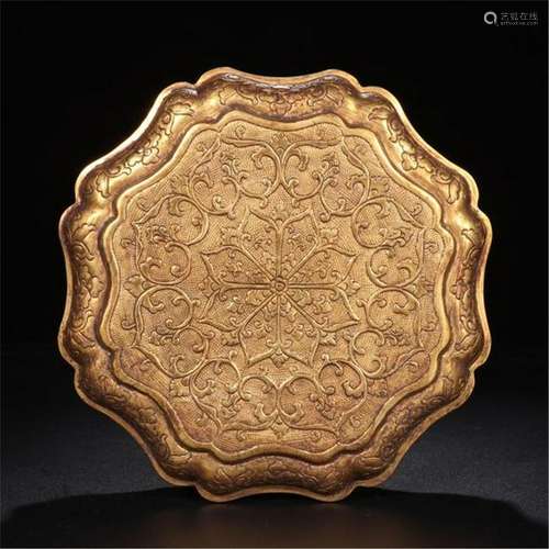 CHINESE GILT BRONZE FLOWER LIDDED BOX