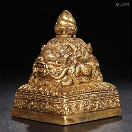 TIBETAN GILT BRONZE DRAGON OFFICIAL SEAL