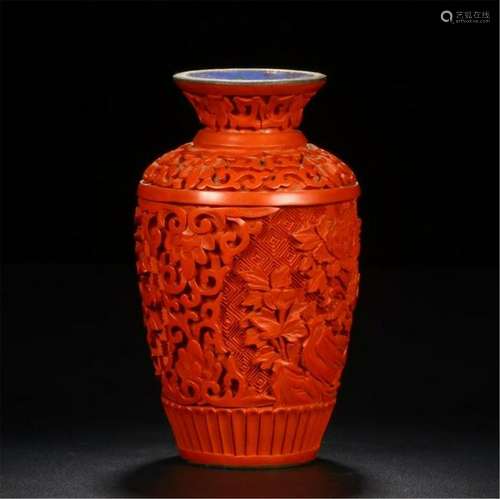 CHINESE CINNABAR FLOWER VASE