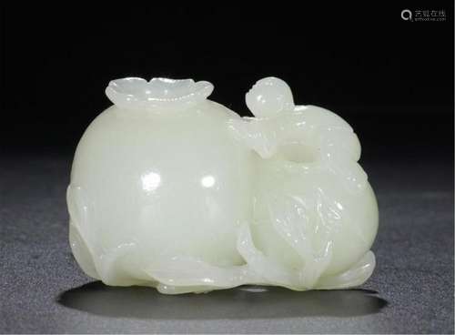 CHINESE CELADON JADE BOY AND FRUIT WATER POT