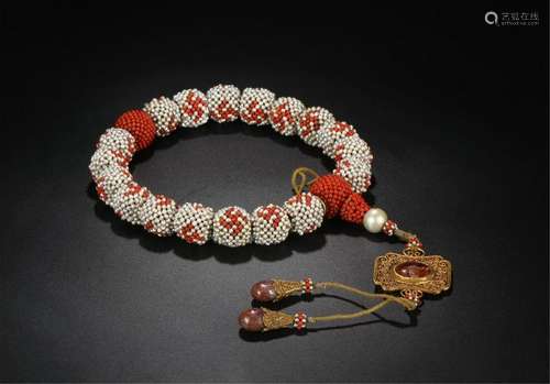 CHINESE CORAL BEAD BUDDHIST BRACELET