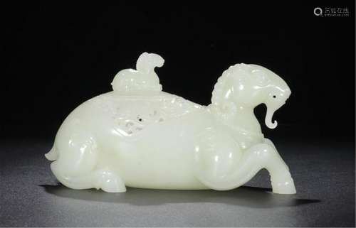 CHINESE WHITE JADE COUCHING RAM TABLE ITEM