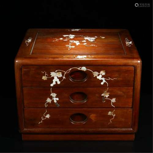 CHINESE MOTHER OF PEARL INLAID HUANGHUALI CASE