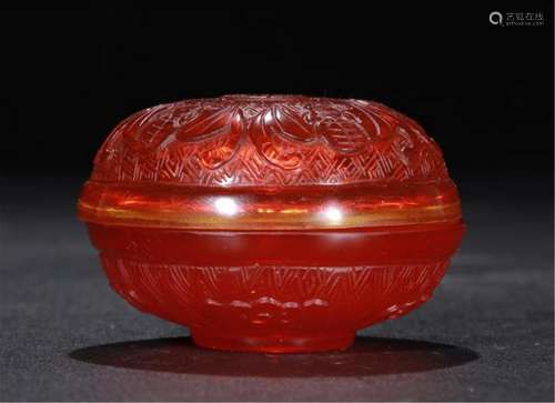 CHINESE BROWN PEKING GLASS LIDDED ROUND BOX