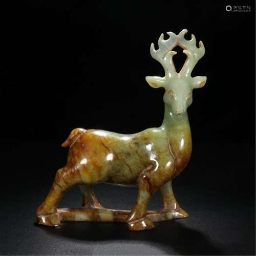 CHINESE ANCIENT JADE DEER TABLE ITEM