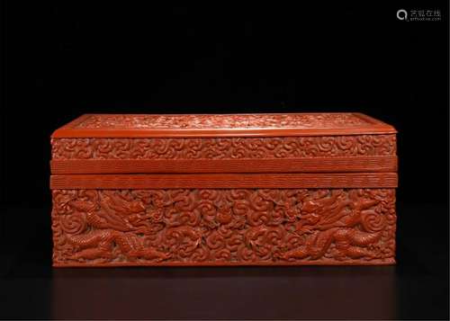 CHINESE CINNABAR DRAGON SQUARE BOX