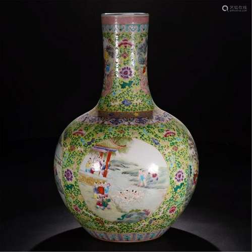 CHINESE PORCELAIN FAMILLE ROSE BOY PLAYING VASE