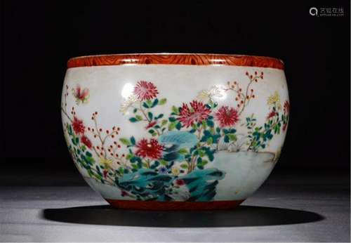 CHINESE PORCELAIN FAMILLE ROSE FLOWER FISH BOWL