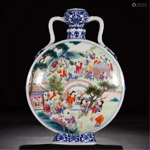 CHINESE PORCELAIN FAMILLE ROSE BOY PLAYING MOONFLASK