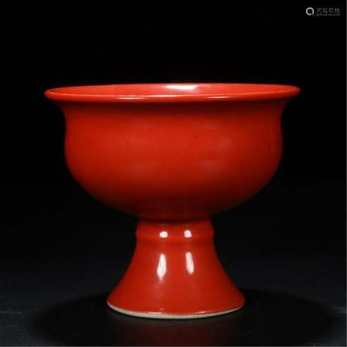 CHINESE PORCELAIN RED GLAZE STEM CUP