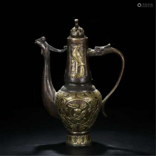 CHINESE GILT SILVER BOY WITH LOTUS KETTLE