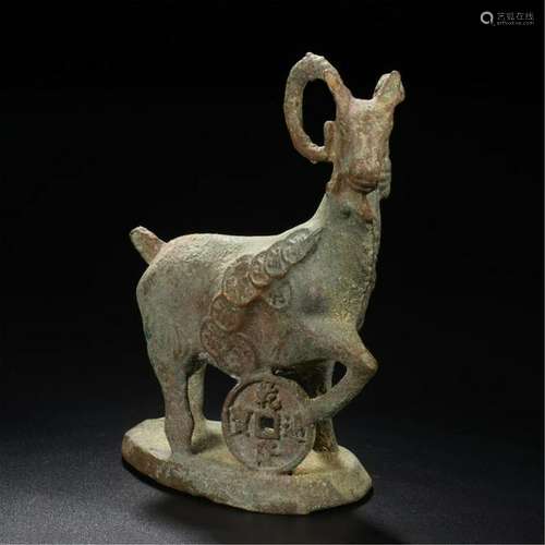 CHINESE ANCIENT BRONZE RAM TABLE ITEM