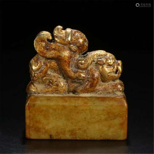 CHINESE ANCIENT JADE BEAST SEAL