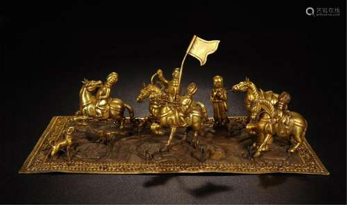 CHINESE GILT SILVER HORSE MAN TABLE ITEM