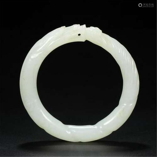 CHINESE WHITE JADE DRAGON BANGLE