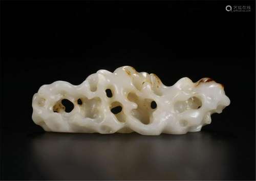 CHINESE WHITE JADE SCHOLAR'S ROCK BRUSH HOLDER