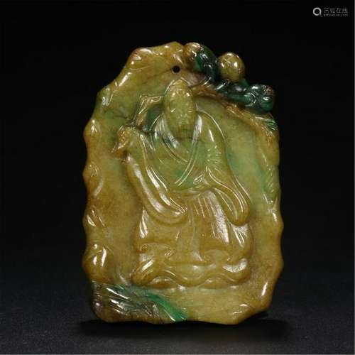 CHINESE JADEITE MAN LOTUS PLAQUE