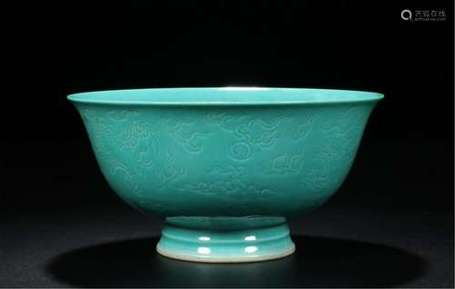 CHINESE PORCELAIN GREEN GLAZE DRAGON BOWL