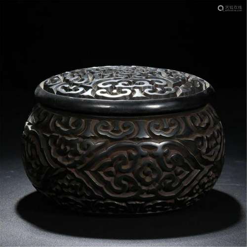 CHINESE BLACK LACQUER LIDDED BOX