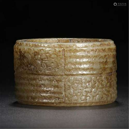 CHINESE ANCIENT JADE CONG ROUND VASE