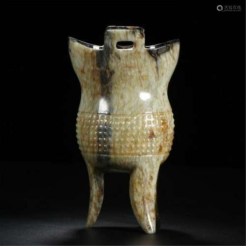 CHINESE ANCIENT JADE TRIPLE FEET CENSER