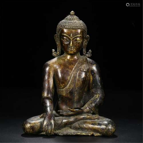 CHINESE GILT BRONZE SEATED SAKAYMUNI