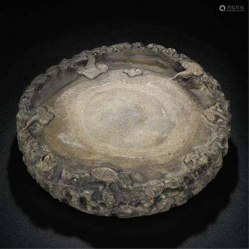 CHINESE STONE RUYI ROUND INKSTONE