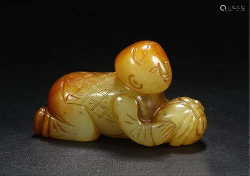 CHINESE ANCIENT JADE BOY WITH BALL TABLE ITEM