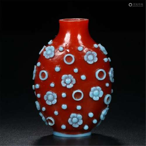 CHINESE PEKING GLASS FLOWER SNUFF BOTTLE