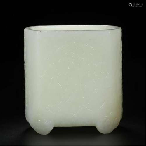 CHINESE WHITE JADE SQUARE BRUSH POT