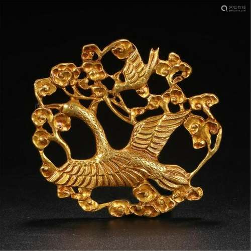 CHINESE GILT BRONZE BIRD AND FLOWER TABLE ITEM