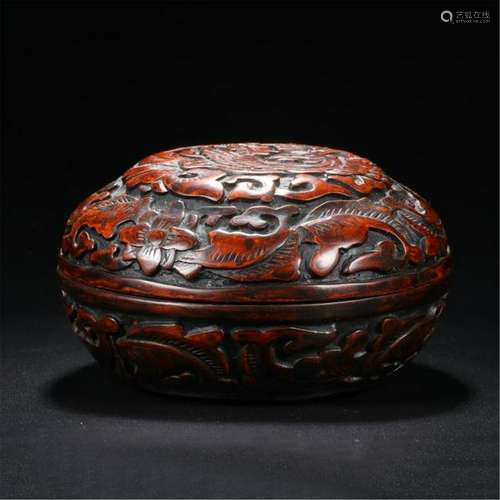 CHINESE CINNABAR PHOENIX LIDDED ROUND BOX