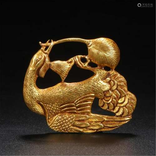 CHINESE GILT BRONZE BIRD TABLE ITEM