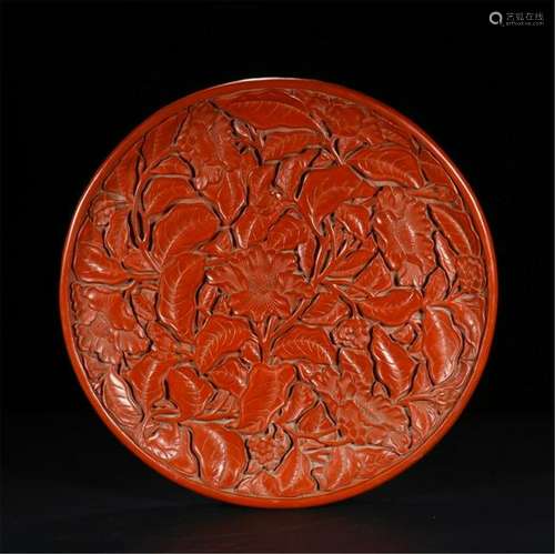 CHINESE CINNABAR FLOWER PLATE