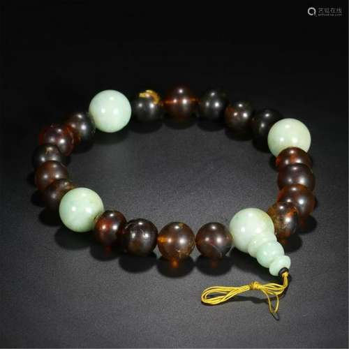 CHINESE AMBER BEAD JADEITE BRACELET