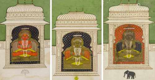 Lot: 7 Jain-MiniaturmalereienIndien. Gouache und Gold auf Papier. Sieben Miniaturmalereien mit der