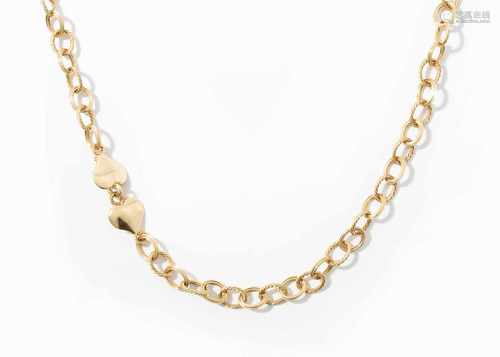 BarettliketteBern, 20.Jh. Juwelier Adamek. 750 Gelbgold. Mit Doppelherzen. L 77 cm, 83,1 g.