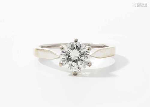 Brillant-Ring750 Weissgold. Brillant ca. 1.20 ct G/H-vvs/vs. Gr. 52, 4,3 g.