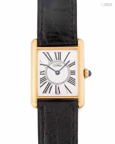 Cartier TankRechteckige Armbanduhr 80er Jahre mit Quarzwerk in vergoldetem Silbergehäuse. Boden