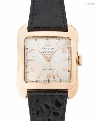 Exactus Super-AutomaticRechteckige, automatische Armbanduhr um 1960 in extravagantem Roségoldgehäuse