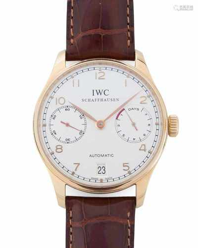 IWC PortugieserRunde, automatische Armbanduhr 90er Jahre in 750 Roségoldgehäuse mit einseitiger