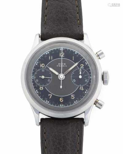 MYR PrimaRunder, mechanischer Chronograph 40er Jahre mit Handaufzug in Edelstahlgehäuse. Boden