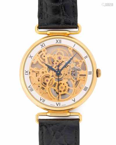 Ohne MarkeRunde, automatische, skeletierte Armbanduhr 90er Jahre in 750 Gelbgoldgehäuse ca. 10 g.