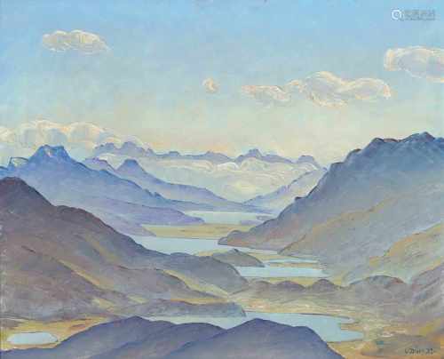 Dürr, Louis(Burgdorf 1896–1972 Boll-Sinneringen)Blick auf die Oberengadiner Seenplatte, 1932. Öl auf