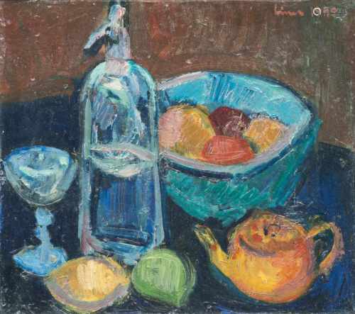 Liner, Carl Walter(St. Gallen 1914–1997 Appenzell)Stillleben mit Früchteschale, Sodaflasche und