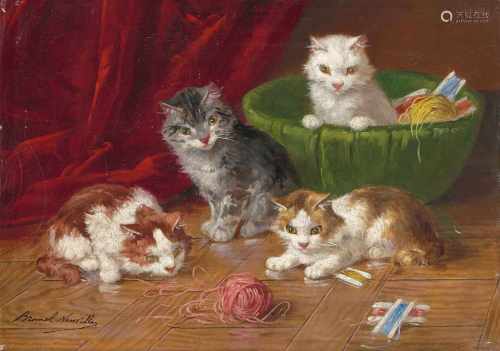 Brunel de Neuville, Alfred Arthur(1852 Paris 1941)Kätzchen mit Nähzeug. Öl auf Leinwand. Unten links